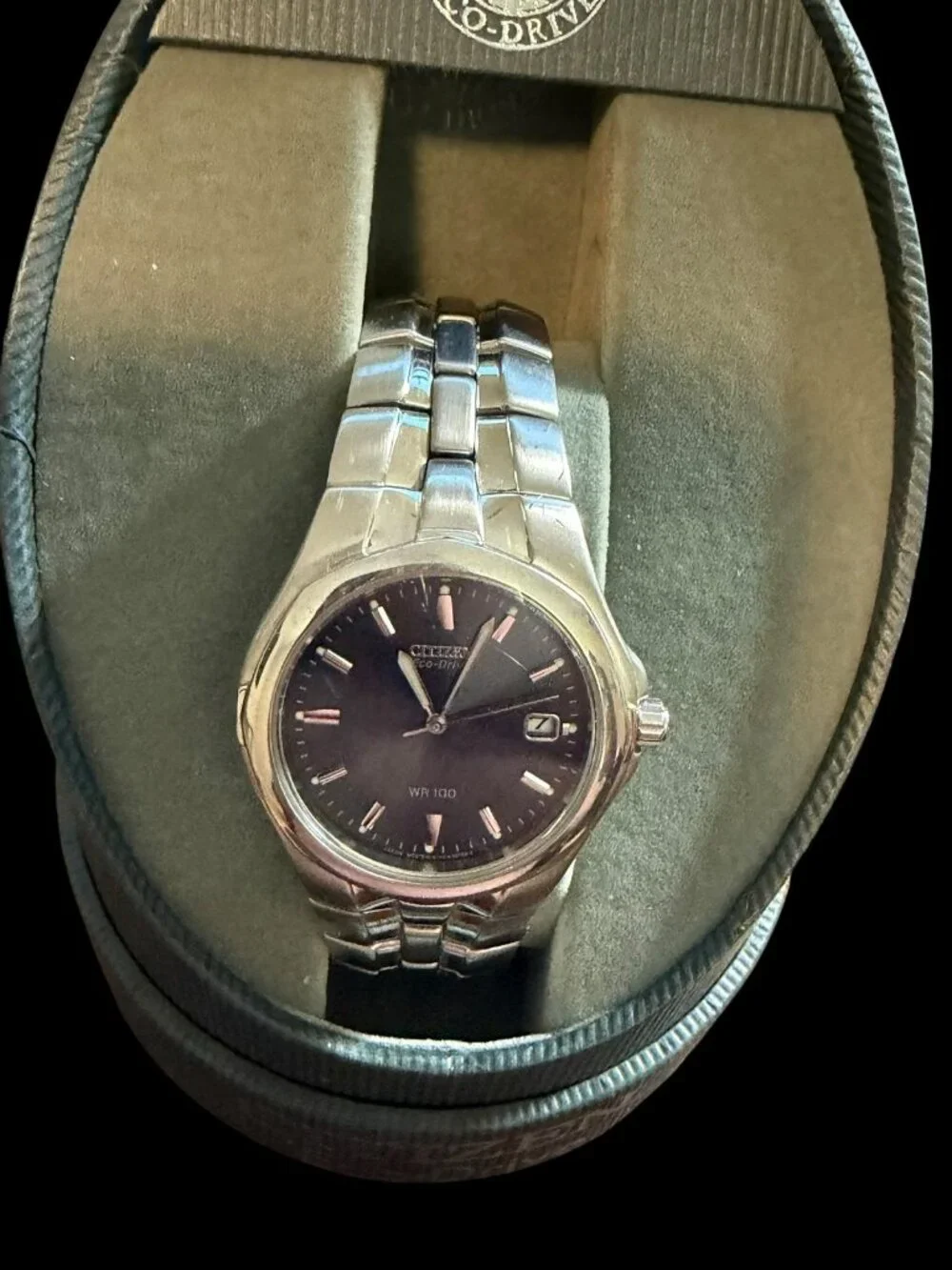 Citizen Eco-Drive Men's Stainless Steel Black Dial Date Wristwatch WR100